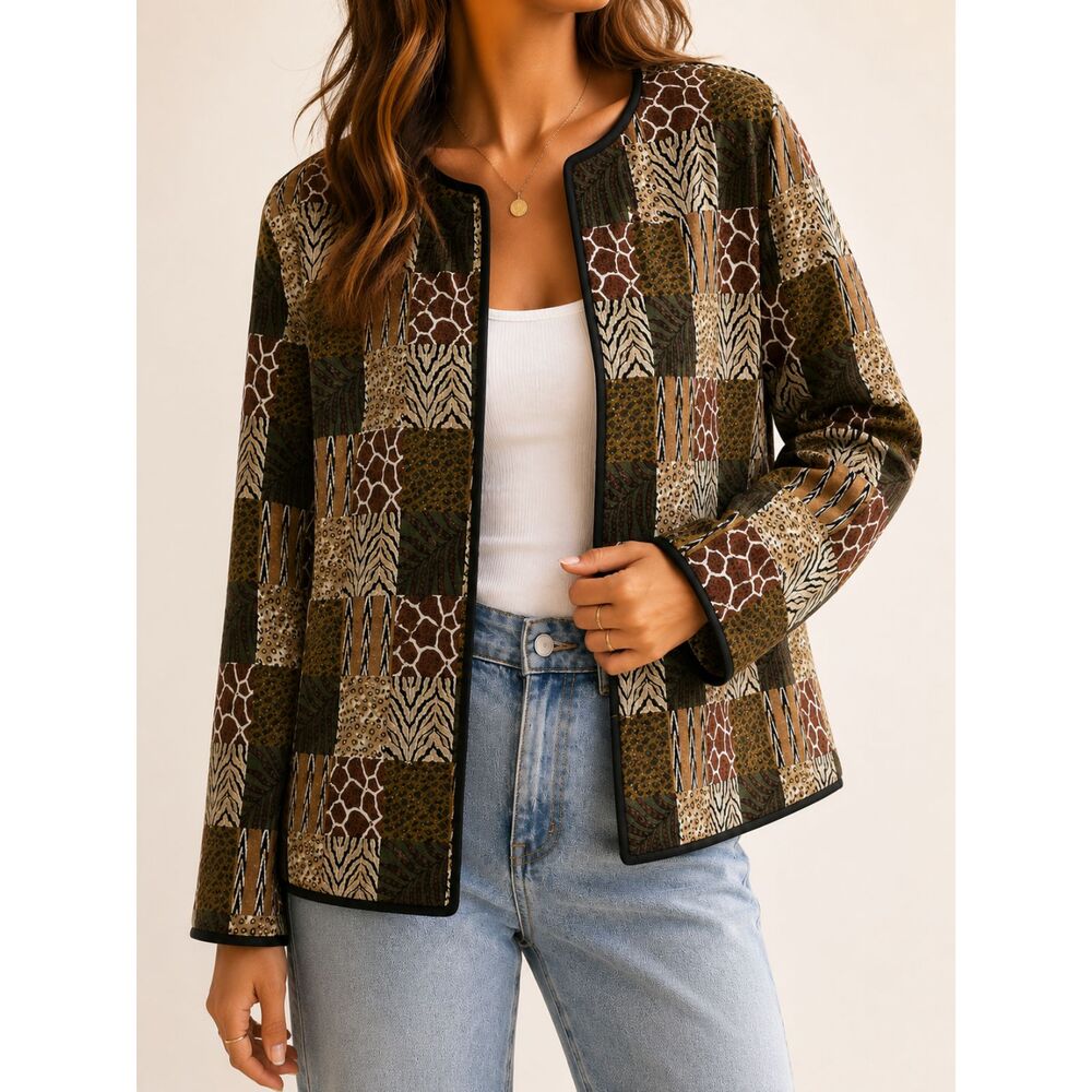 Vintage‎ Blair Safari Animal Print Patchwork Quilted Jacket 2XL Boho Cottagecore